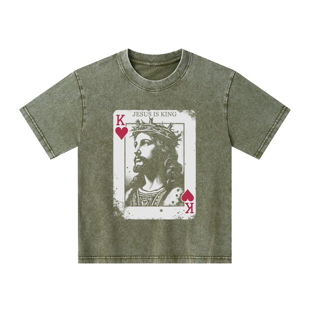 Jesus Is King Card Christian Kid Washed T-Shirt