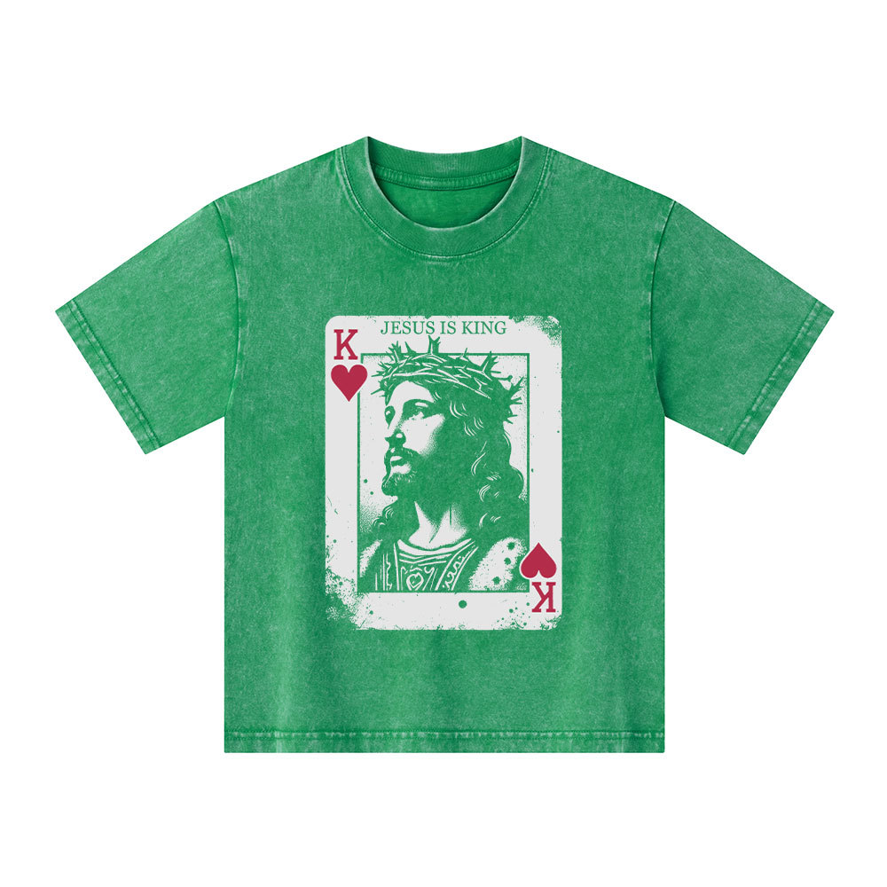 Jesus Is King Card Christian Kid Washed T-Shirt