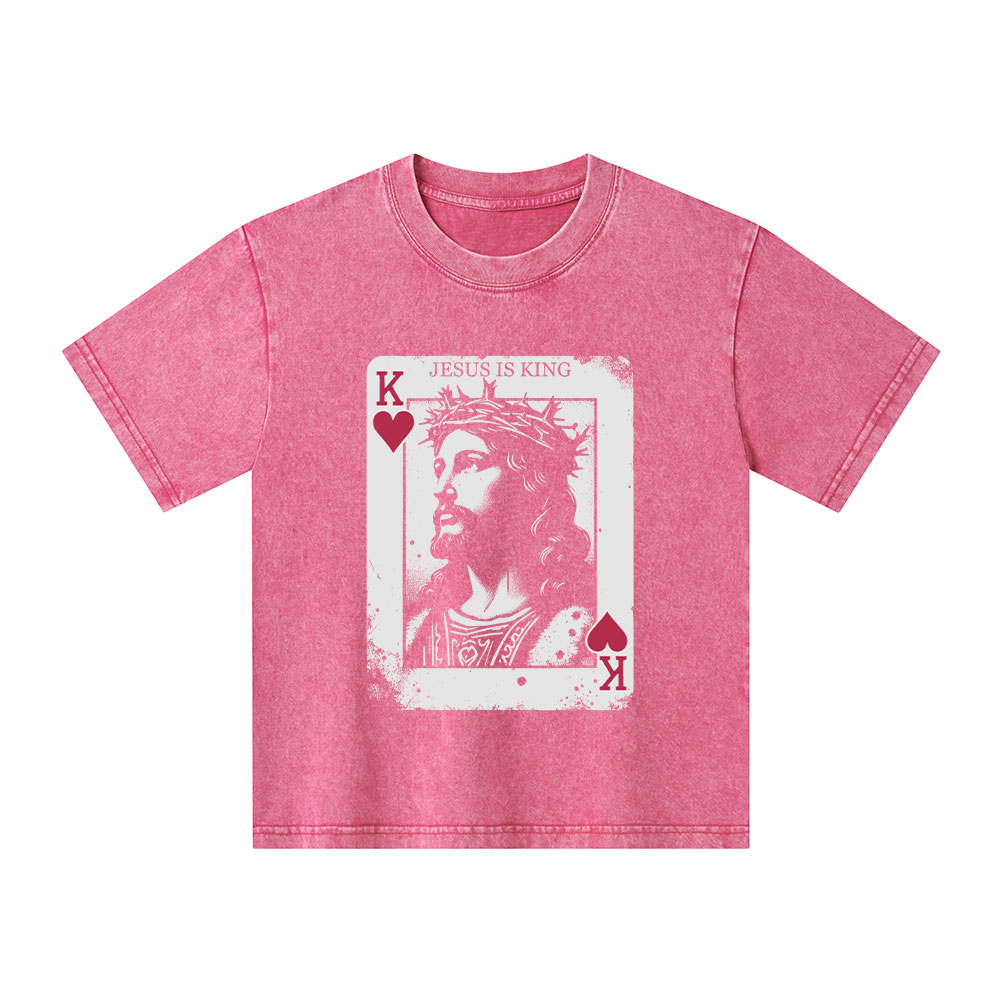 Jesus Is King Card Christian Kid Washed T-Shirt