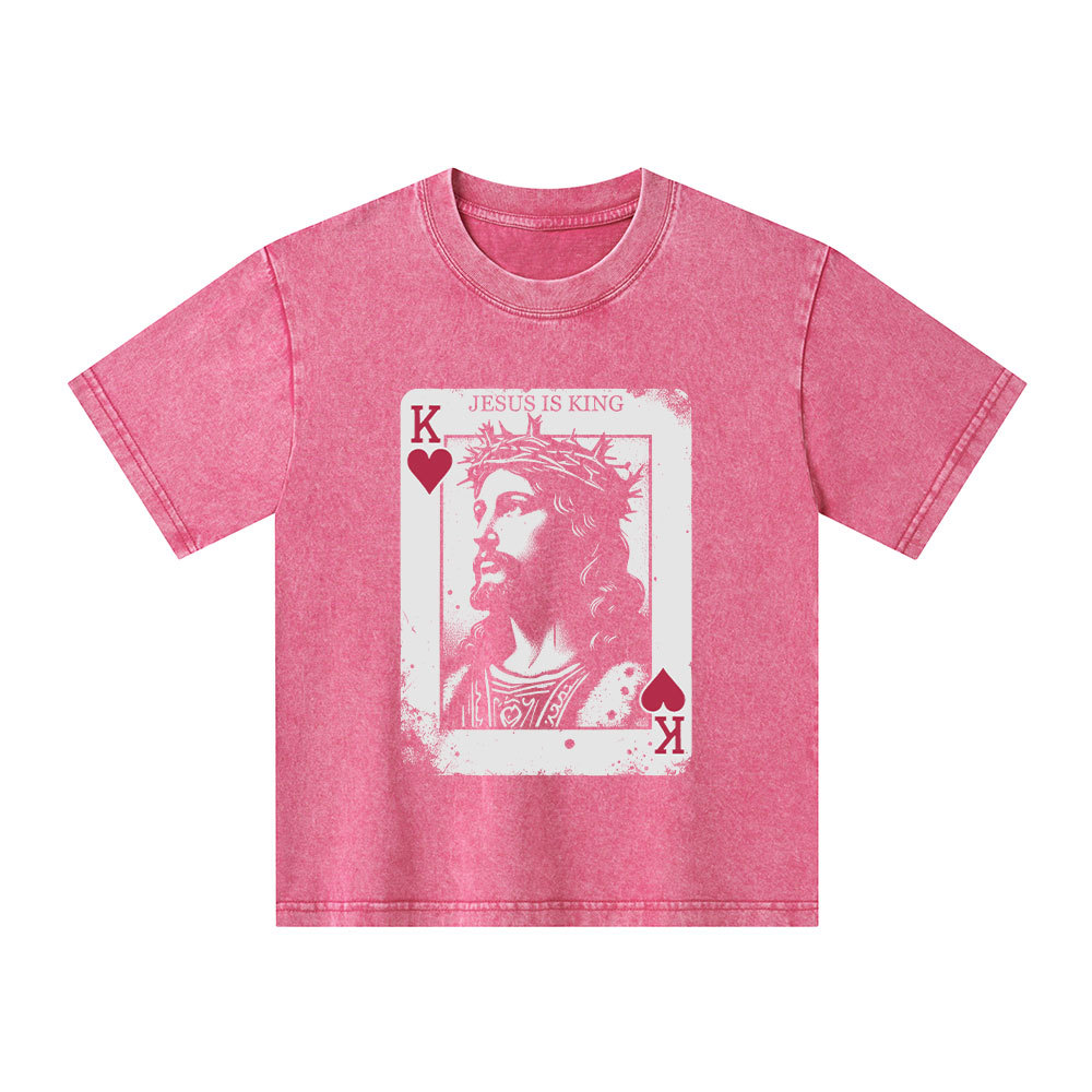 Jesus Is King Card Christian Kid Washed T-Shirt