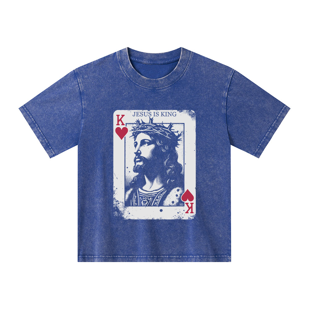 Jesus Is King Card Christian Kid Washed T-Shirt