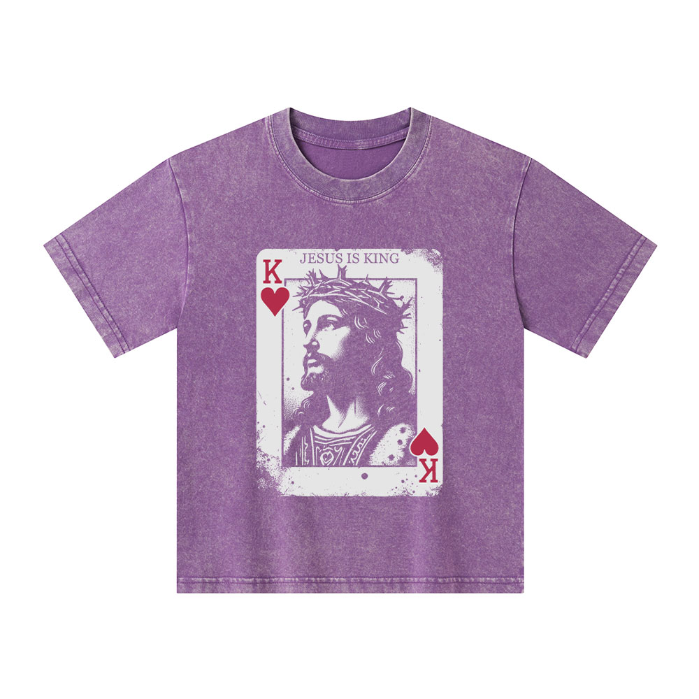Jesus Is King Card Christian Kid Washed T-Shirt