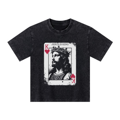 Jesus Is King Card Christian Kid Washed T-Shirt