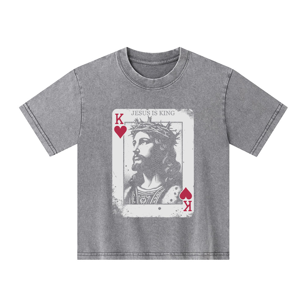 Jesus Is King Card Christian Kid Washed T-Shirt