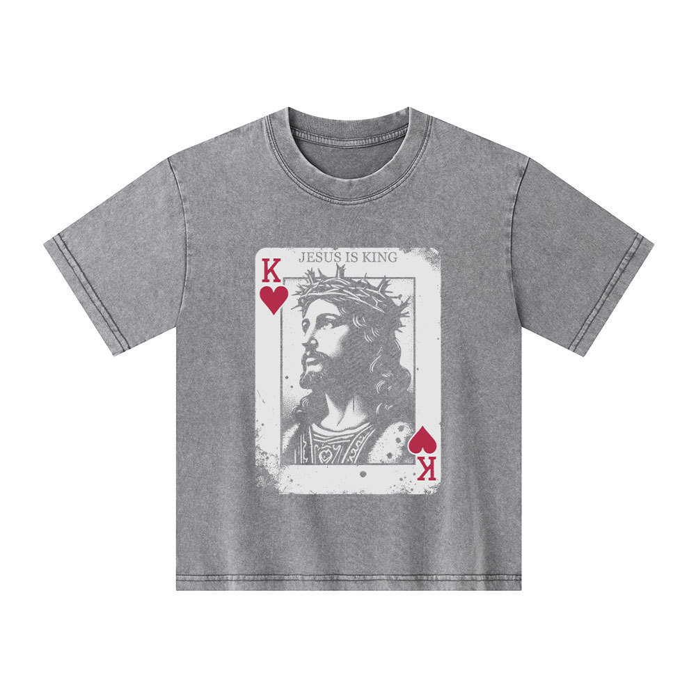Jesus Is King Card Christian Kid Washed T-Shirt