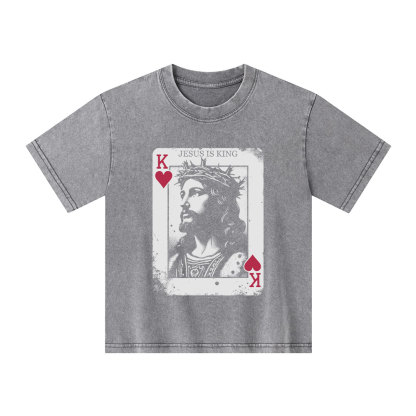 Jesus Is King Card Christian Kid Washed T-Shirt