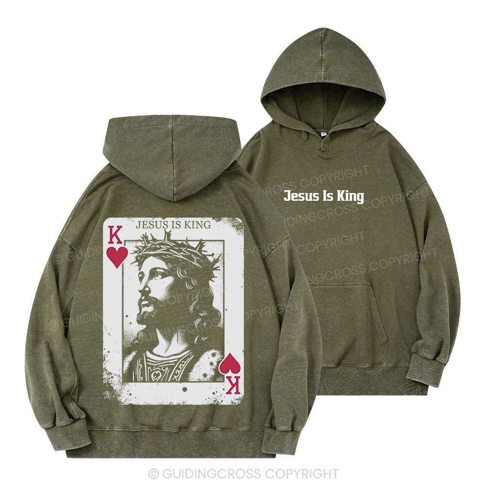 Jesus Is King Card Christian Washed Hoodie 