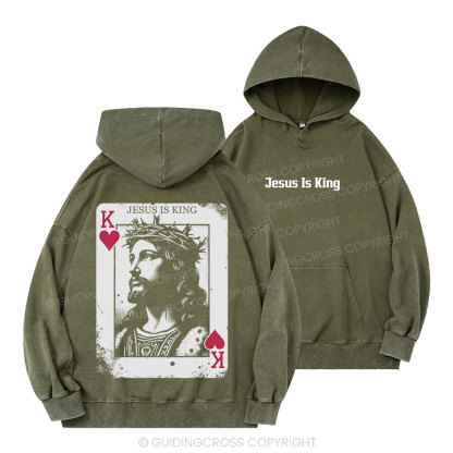 Jesus Is King Card Christian Washed Hoodie 