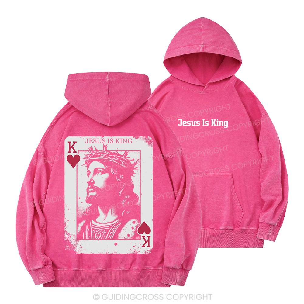 Jesus Is King Card Christian Washed Hoodie 