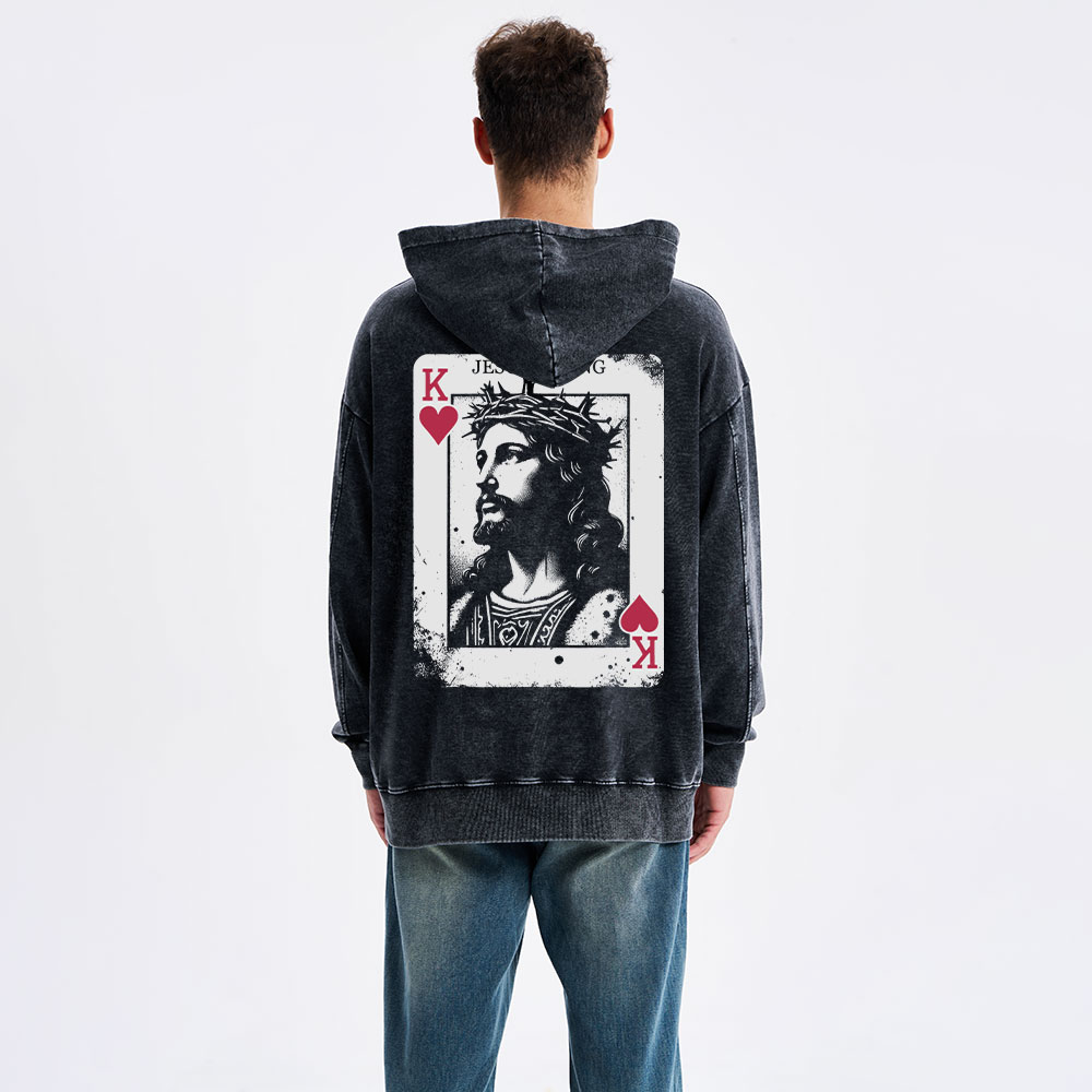 Jesus Is King Card Christian Washed Hoodie 