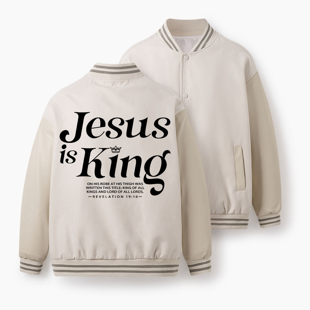 Jesus Is King Christian Color Block Baseball Jacket
