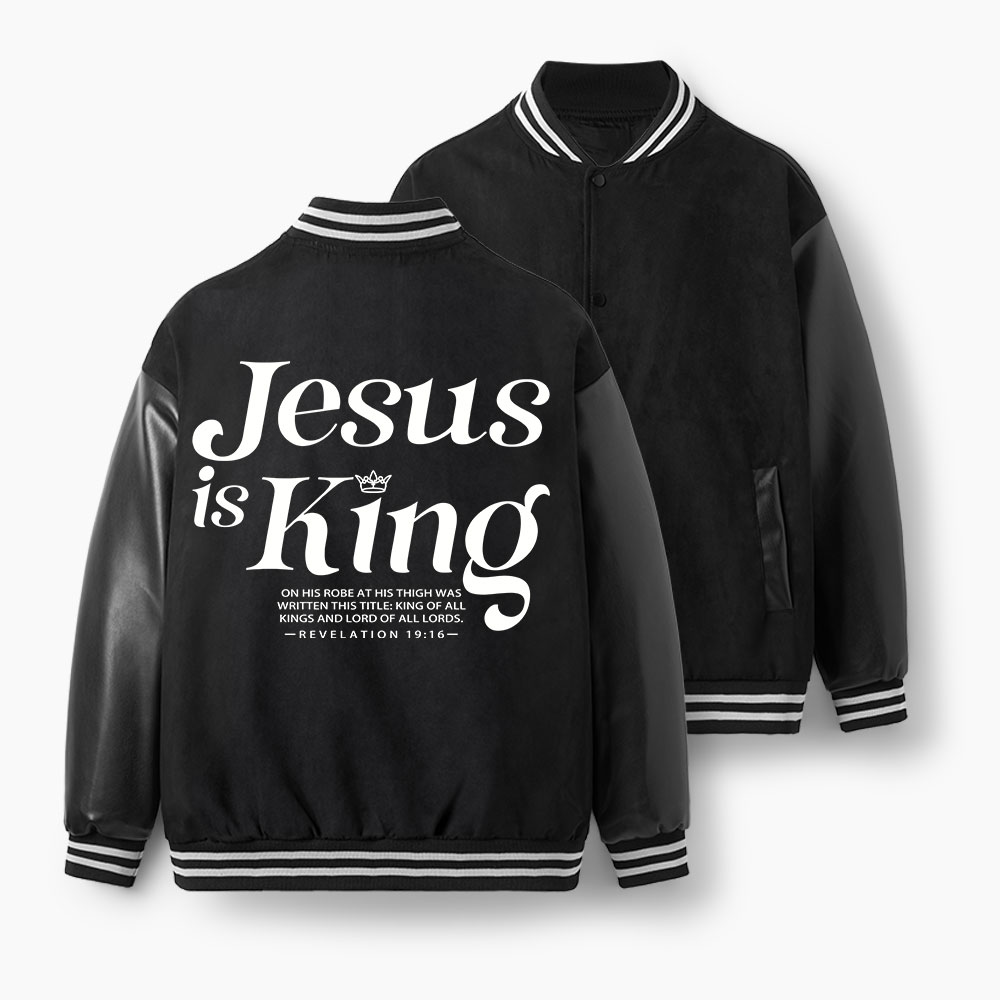 Jesus Is King Christian Color Block Baseball Jacket