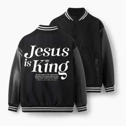 Jesus Is King Christian Color Block Baseball Jacket