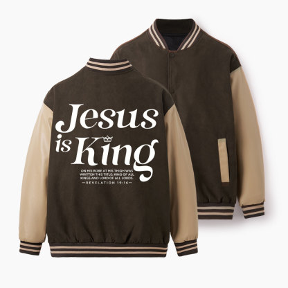 Jesus Is King Christian Color Block Baseball Jacket