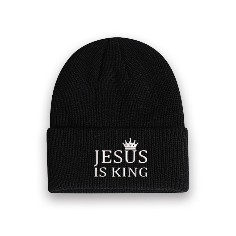 Jesus Is King Christian Embroidered Knit Beanie