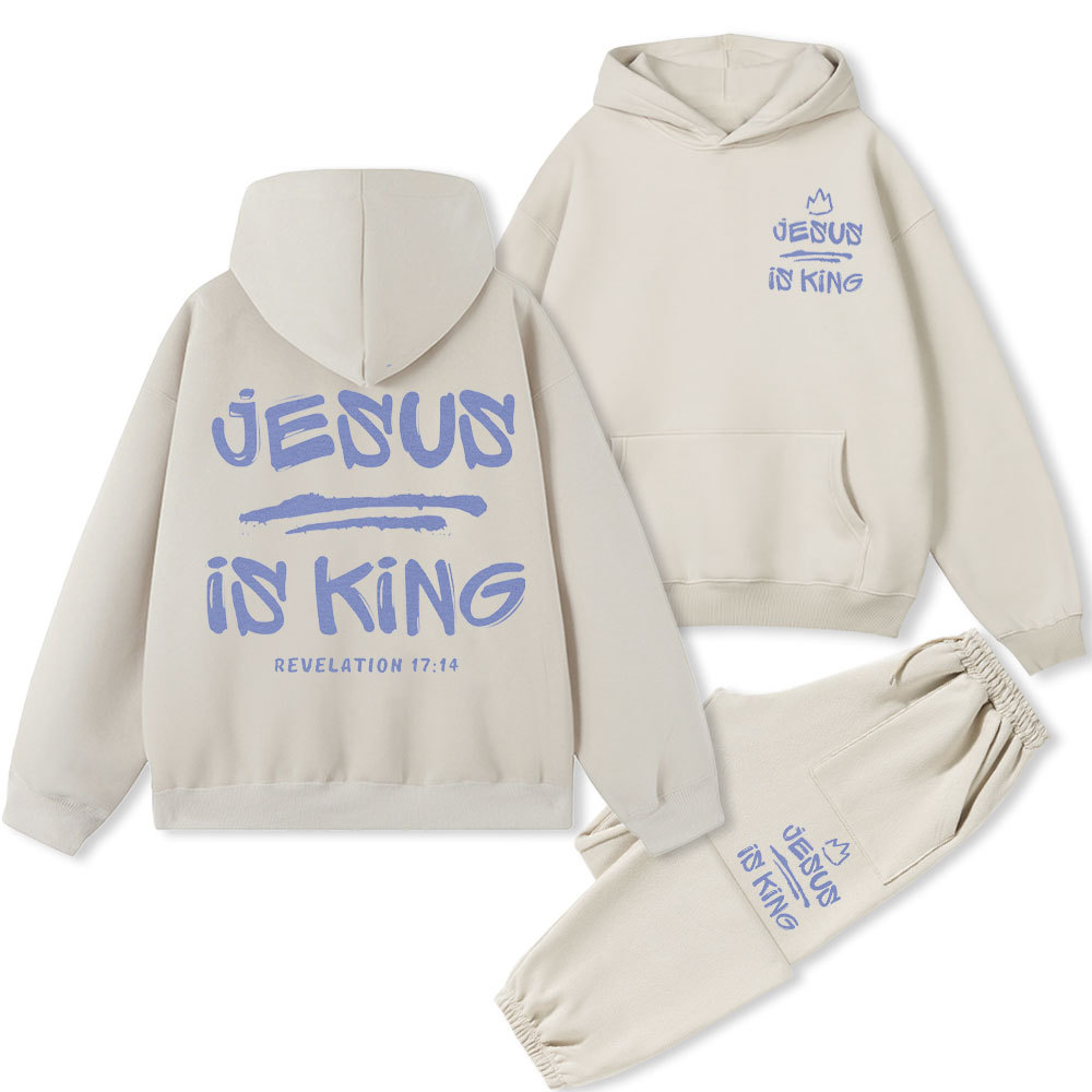 Jesus Is King Christian Fleece Hoodie Set