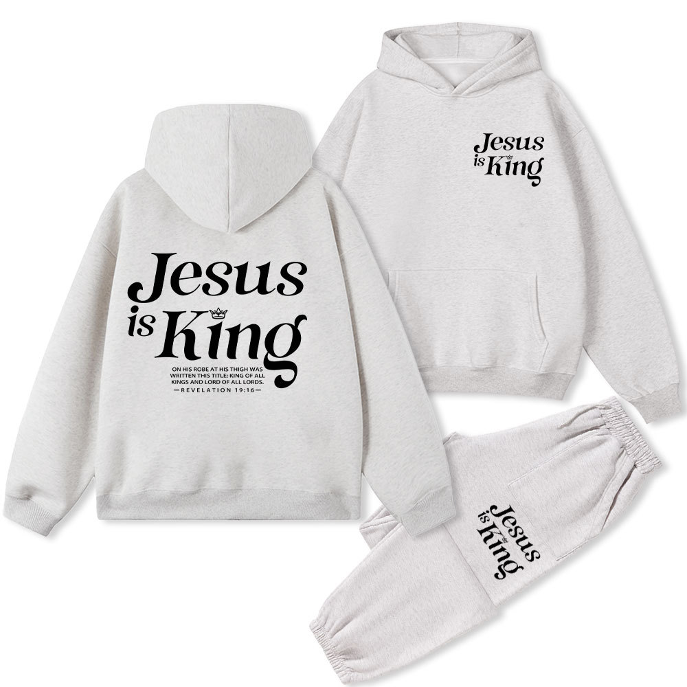Jesus Is King Christian Fleece Hoodie Set