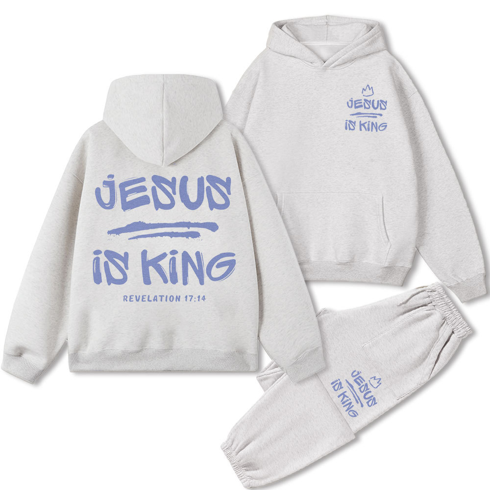 Jesus Is King Christian Fleece Hoodie Set