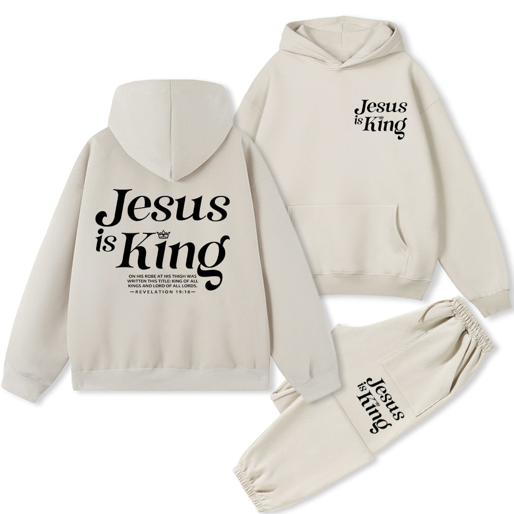 Jesus Is King Christian Fleece Hoodie Set