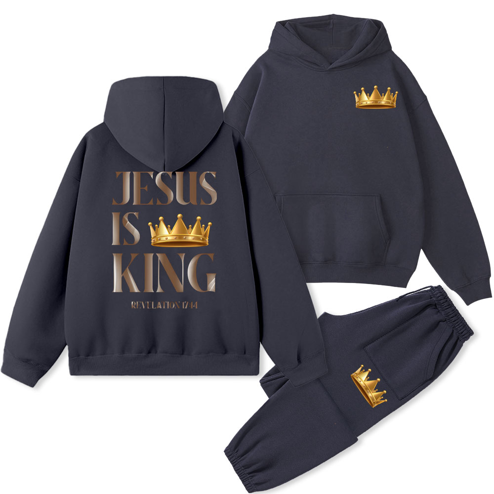 Jesus Is King Christian Fleece Hoodie Set