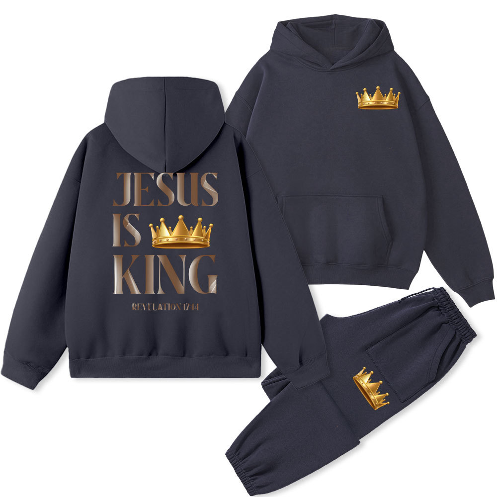 Jesus Is King Christian Fleece Hoodie Set