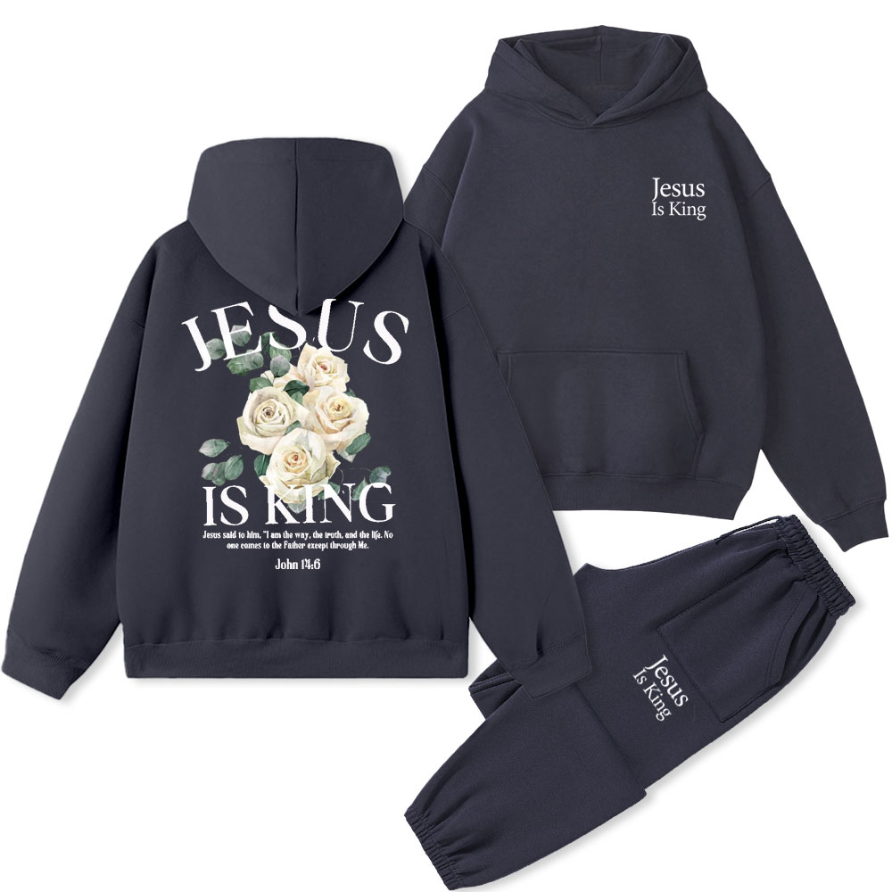 Jesus Is King Christian Fleece Hoodie Set