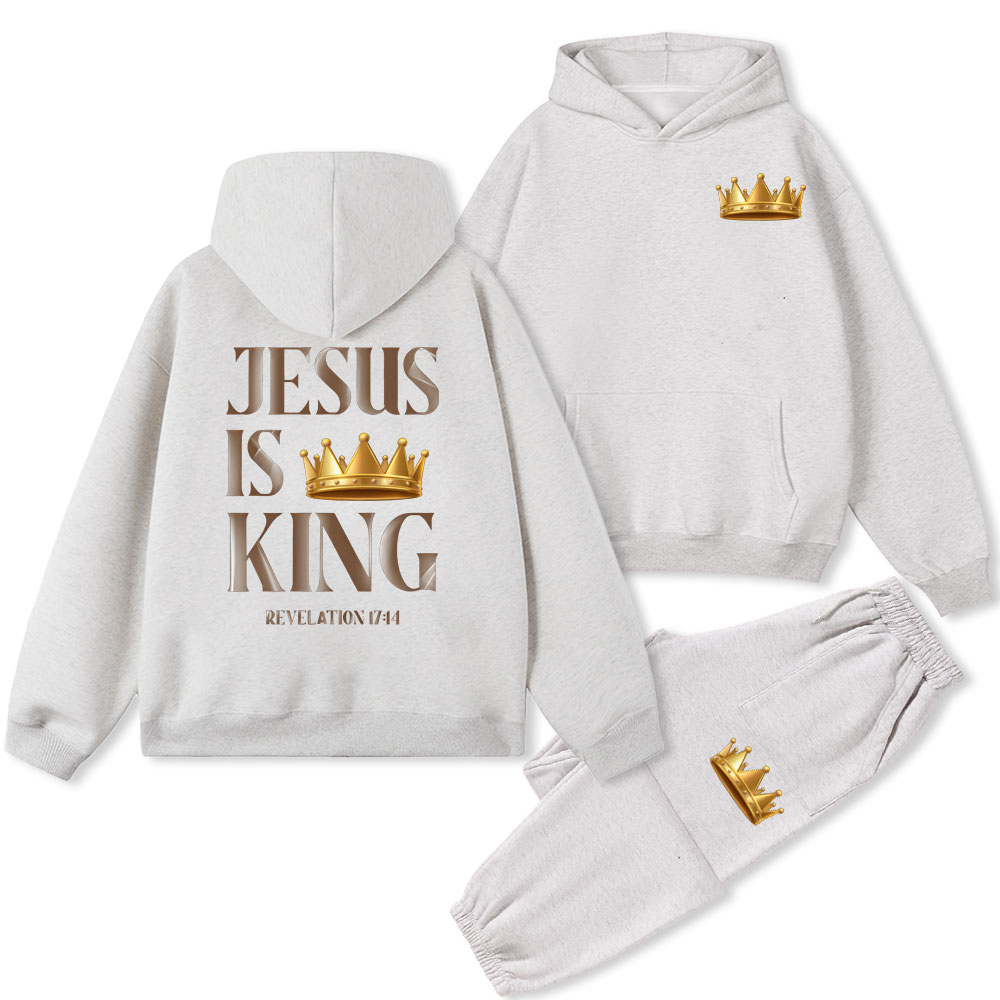 Jesus Is King Christian Fleece Hoodie Set