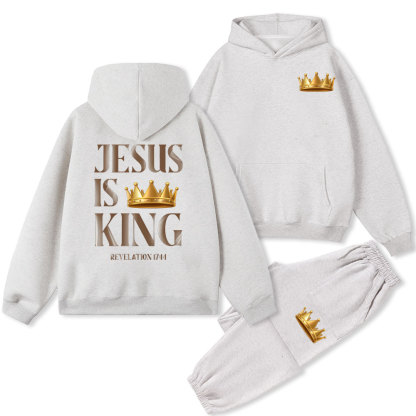 Jesus Is King Christian Fleece Hoodie Set