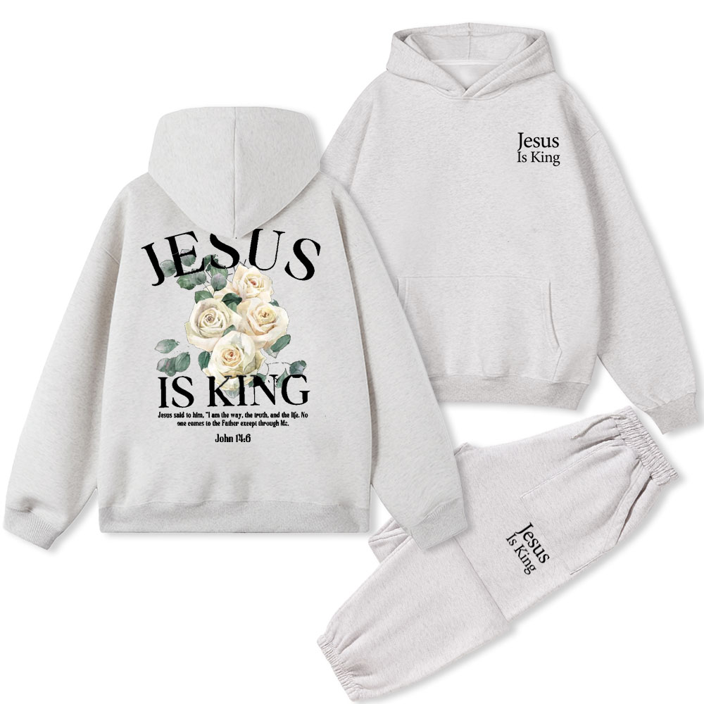 Jesus Is King Christian Fleece Hoodie Set