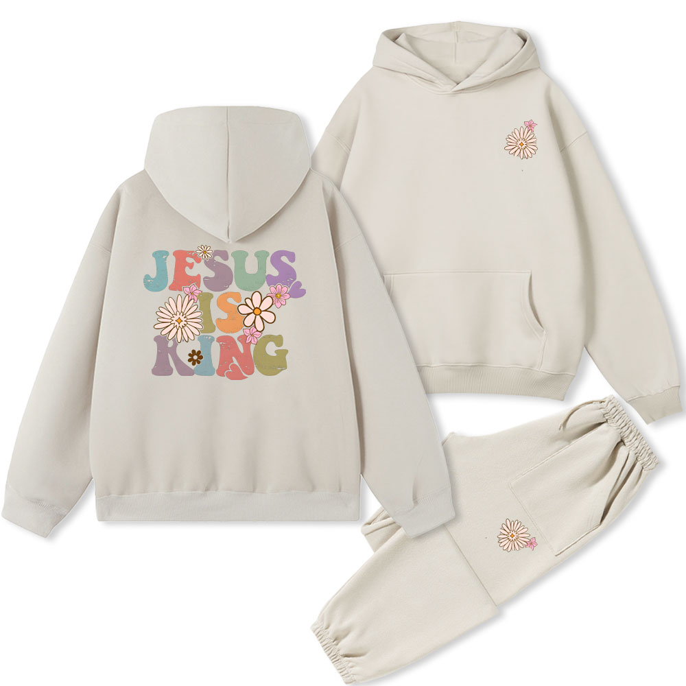 Jesus Is King Christian Fleece Hoodie Set