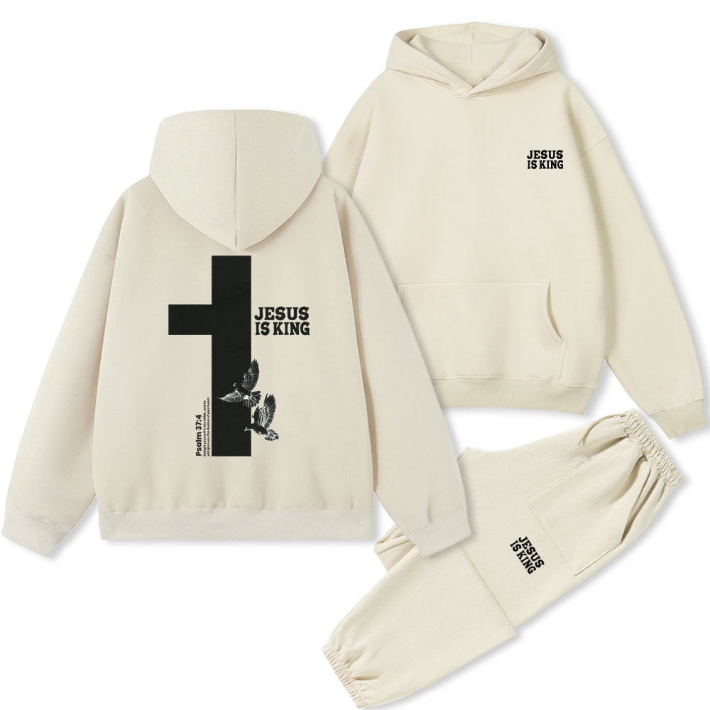 Jesus Is King Christian Premium Fleece Hoodie Set