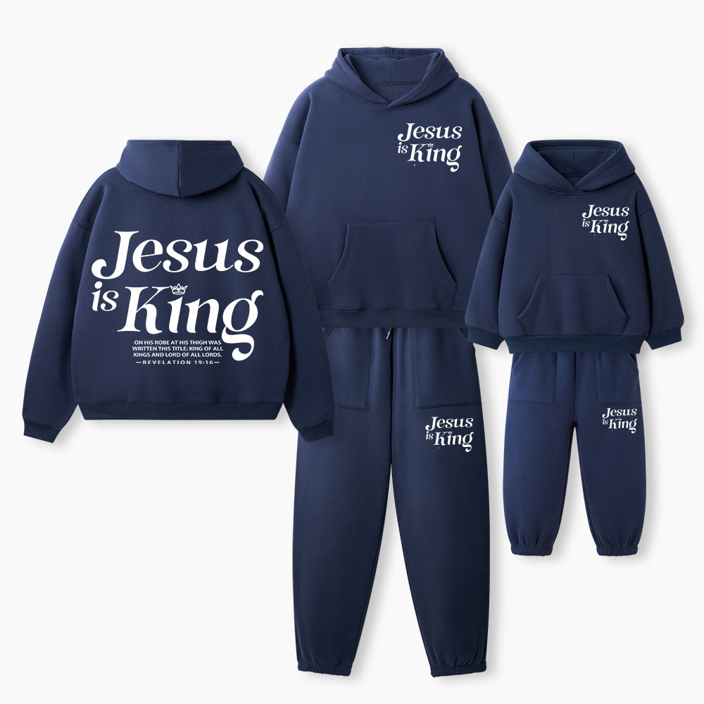 Jesus Is King Christian Premium Matching Fleece Hoodie Set
