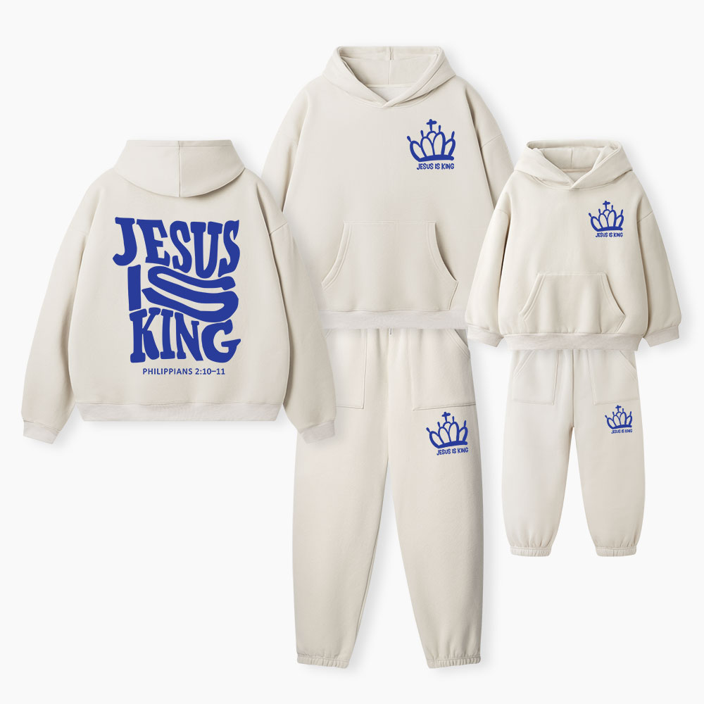 Jesus Is King Christian Premium Matching Fleece Hoodie Set