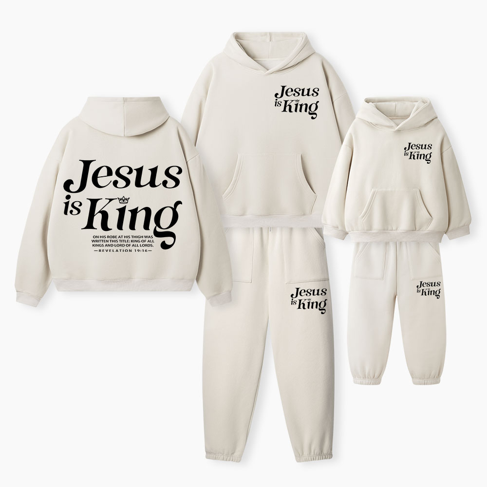 Jesus Is King Christian Premium Matching Fleece Hoodie Set
