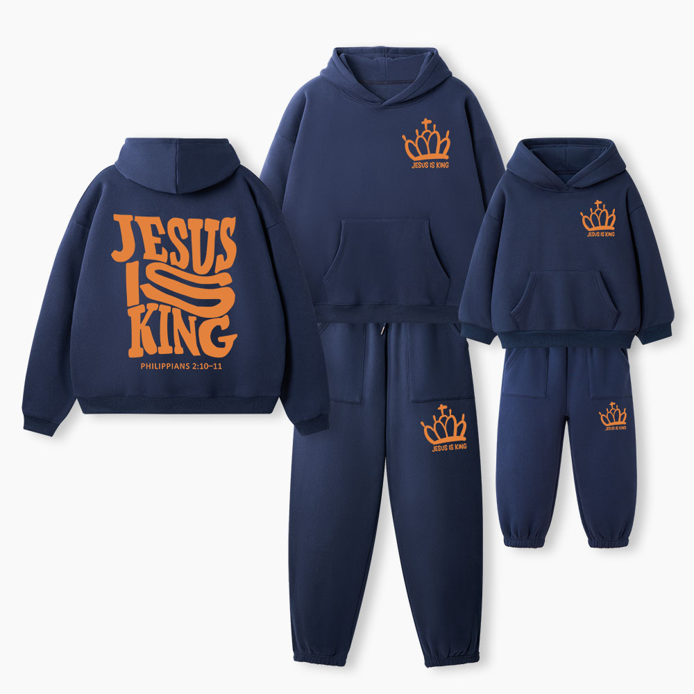 Jesus Is King Christian Premium Matching Fleece Hoodie Set