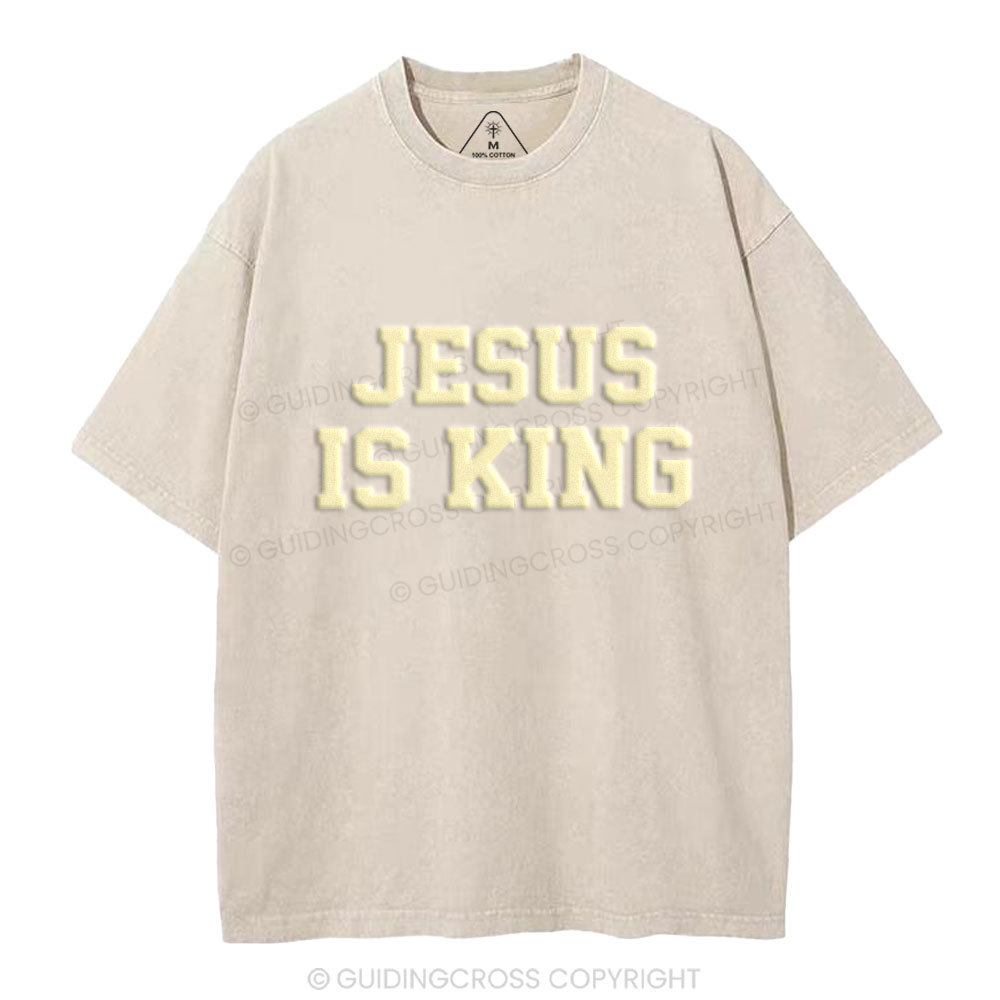 Jesus Is King Christian Puff Printed Washed T-Shirt