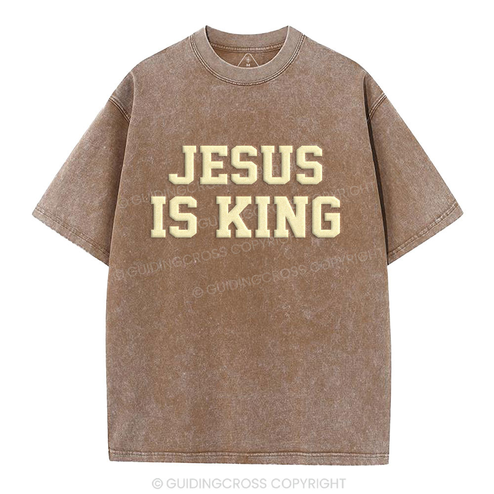 Jesus Is King Christian Puff Printed Washed T-Shirt
