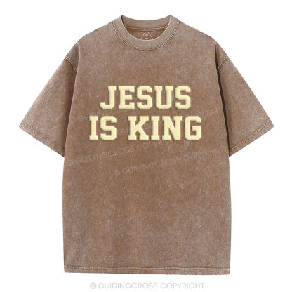 Jesus Is King Christian Puff Printed Washed T-Shirt