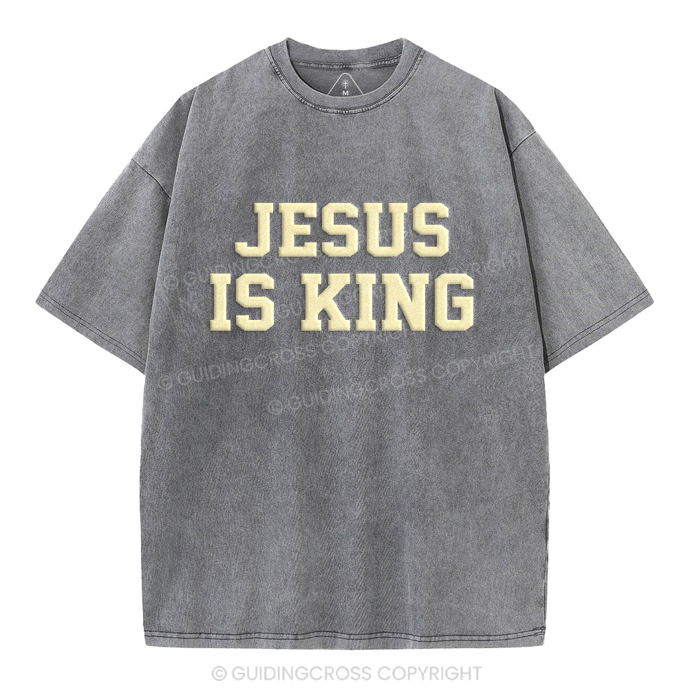 Jesus Is King Christian Puff Printed Washed T-Shirt