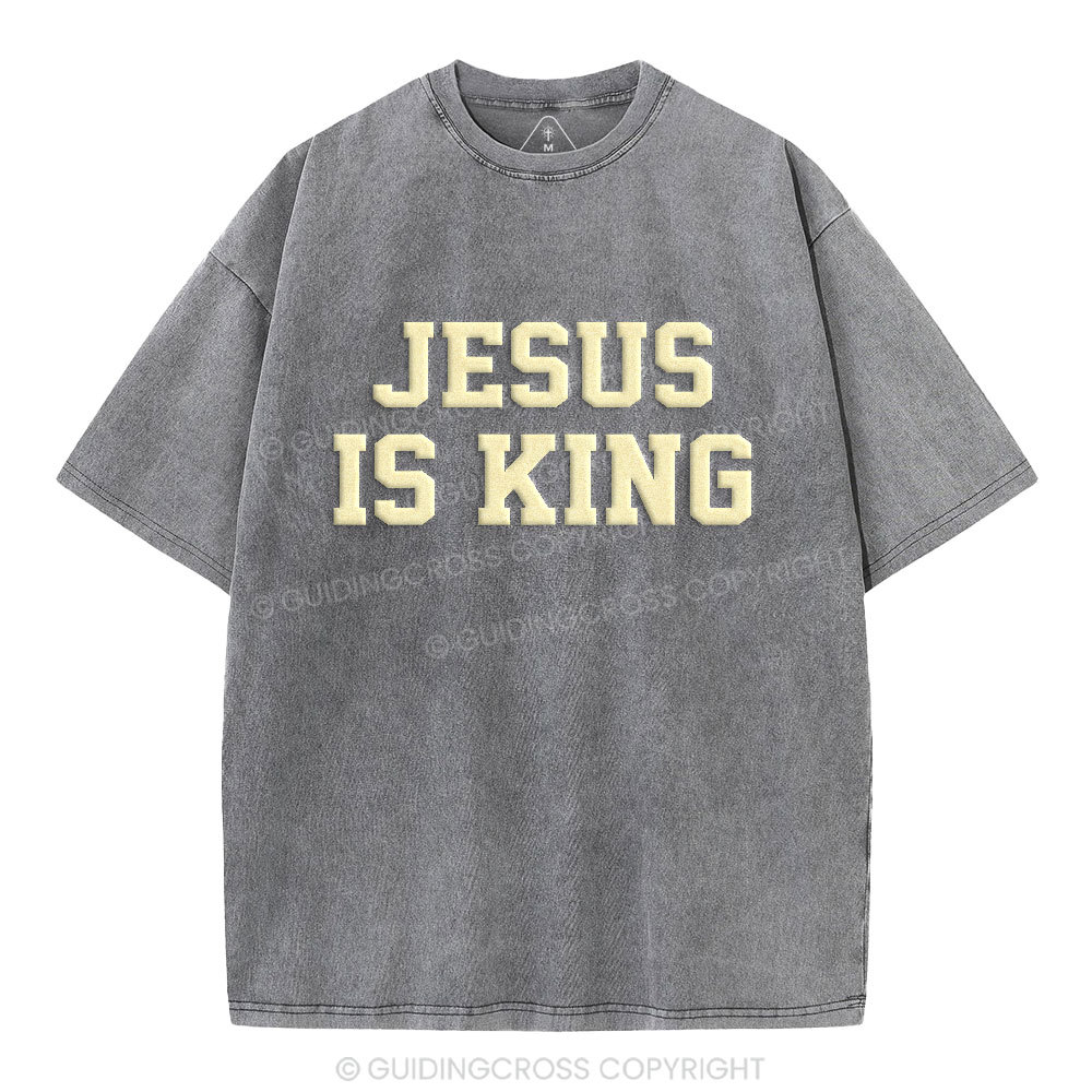 Jesus Is King Christian Puff Printed Washed T-Shirt