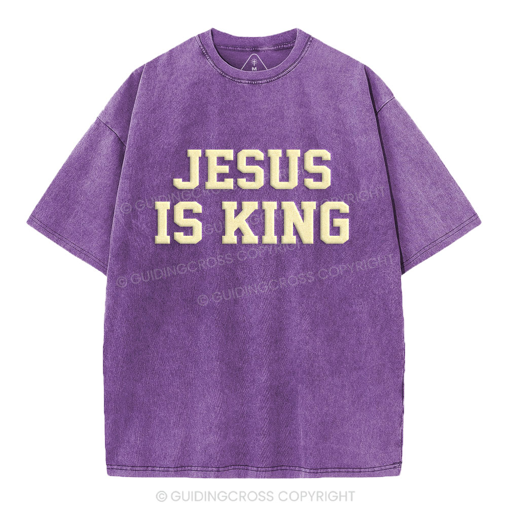 Jesus Is King Christian Puff Printed Washed T-Shirt