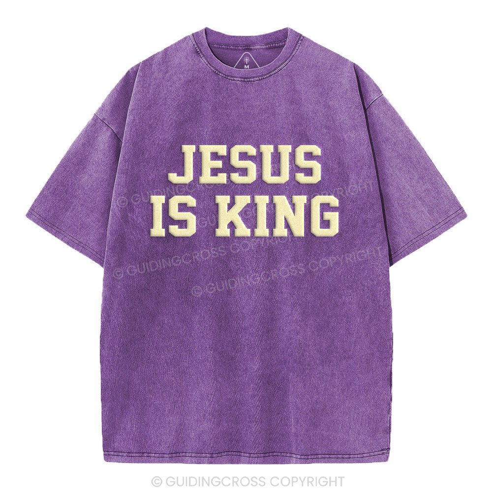 Jesus Is King Christian Puff Printed Washed T-Shirt