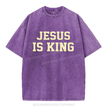Jesus Is King Christian Puff Printed Washed T-Shirt