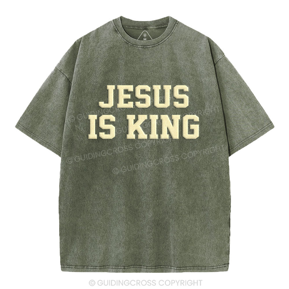 Jesus Is King Christian Puff Printed Washed T-Shirt