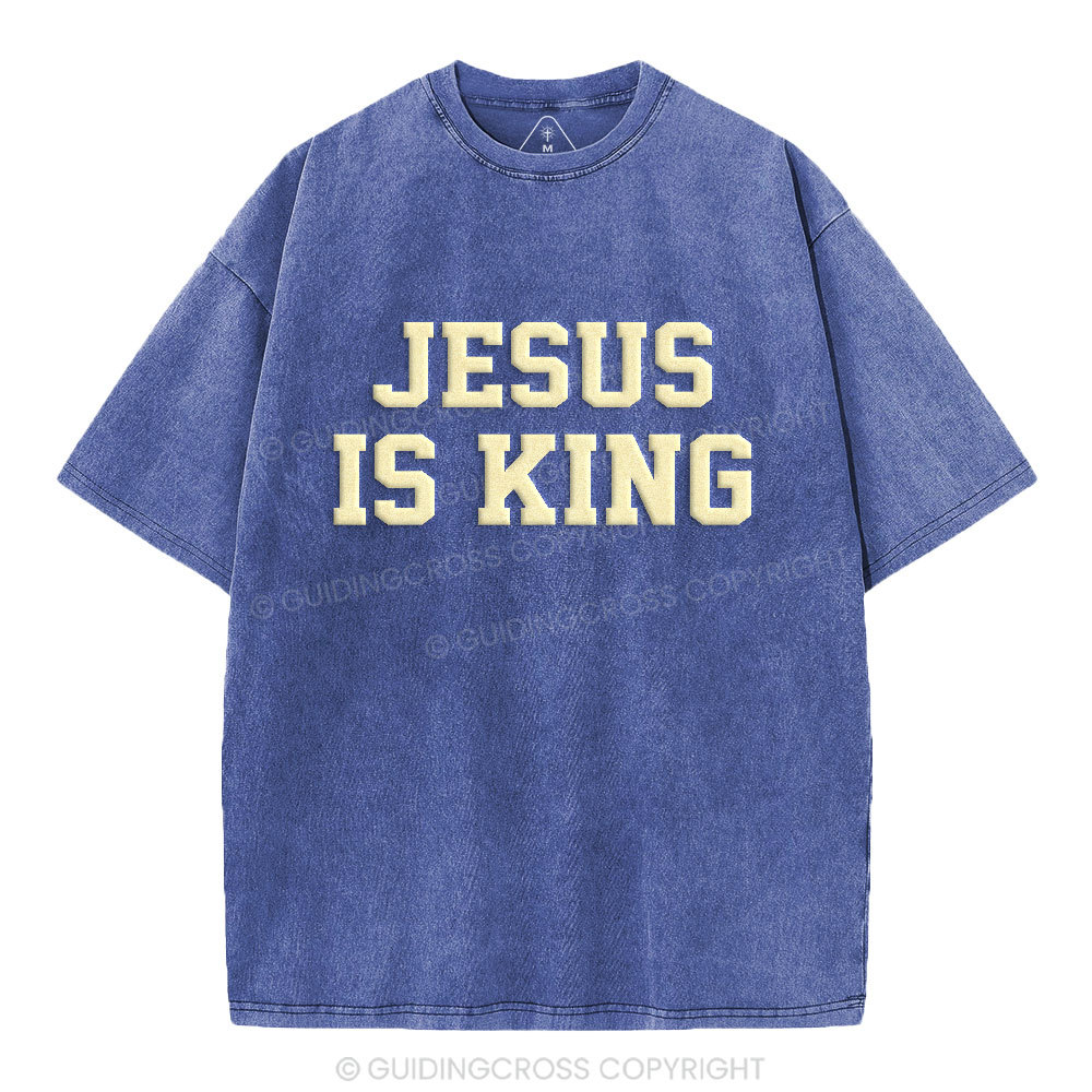 Jesus Is King Christian Puff Printed Washed T-Shirt