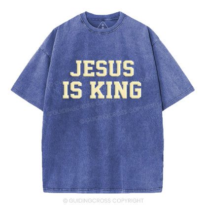 Jesus Is King Christian Puff Printed Washed T-Shirt