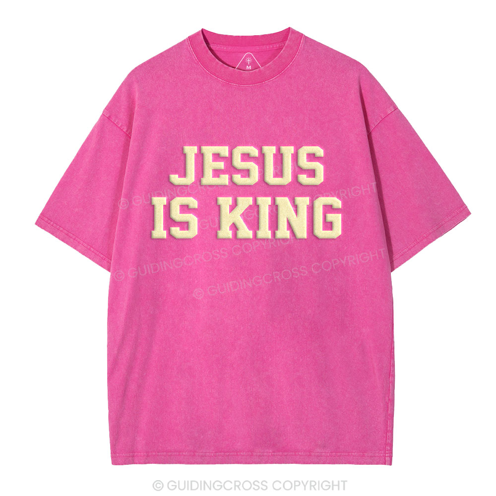 Jesus Is King Christian Puff Printed Washed T-Shirt