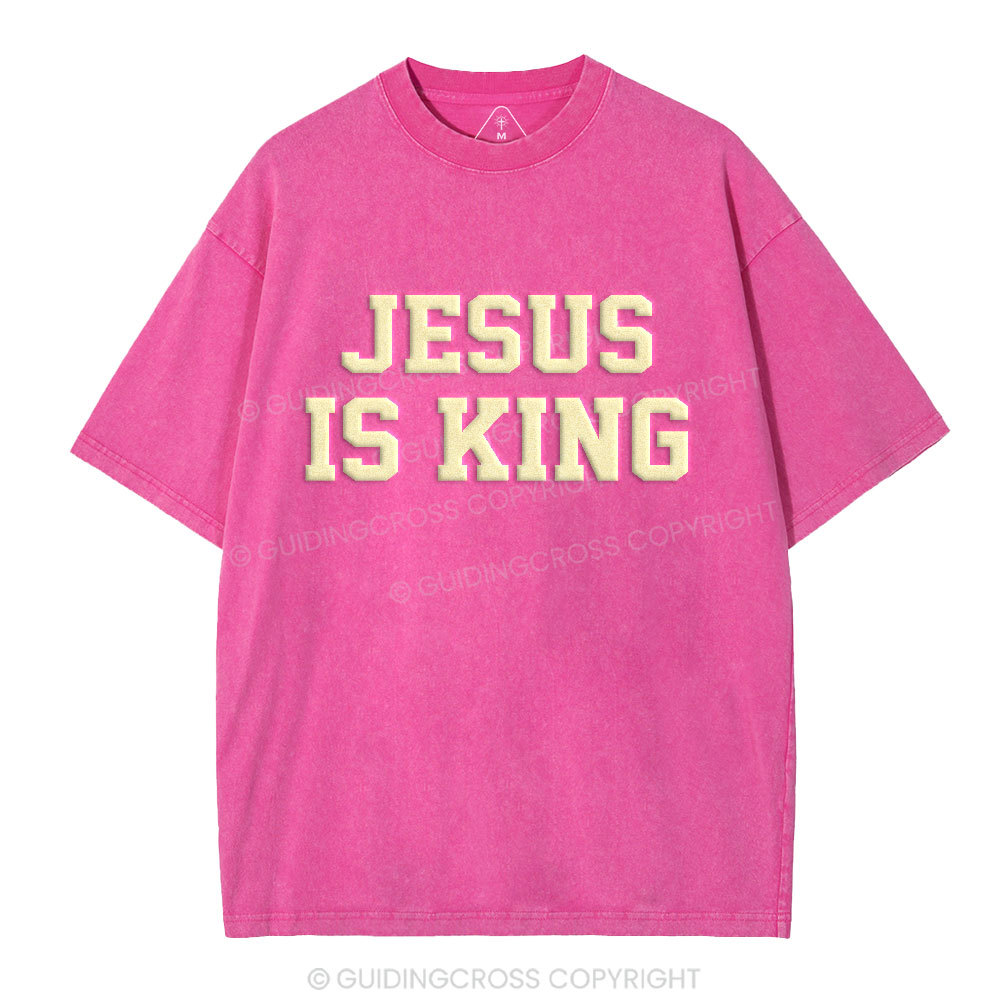 Jesus Is King Christian Puff Printed Washed T-Shirt