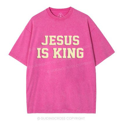 Jesus Is King Christian Puff Printed Washed T-Shirt