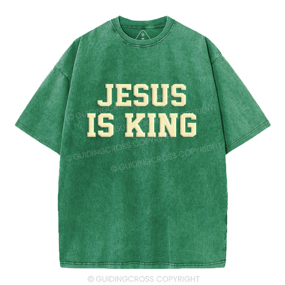 Jesus Is King Christian Puff Printed Washed T-Shirt